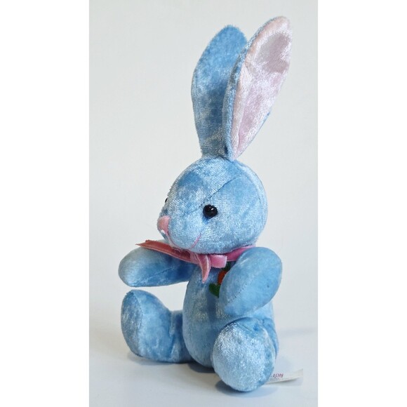 Billion Team Limited Bunny Rabbit Plush Blue Stuffed Toy Embroidered Carrot 7" - Picture 8 of 13